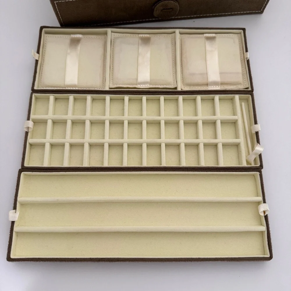 Pandora Retired 3 Tier Tan Suede Charm Jewelry Box + Tool